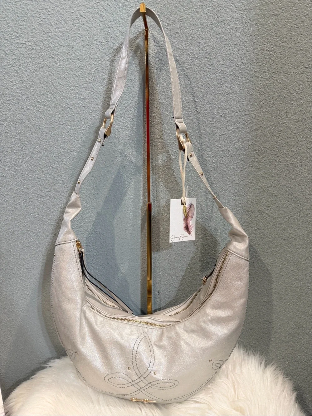 Jessica Simpson Metallic Cream Hobo Shoulder Bag
